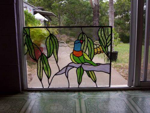 Bird and botanical leadlight panel
